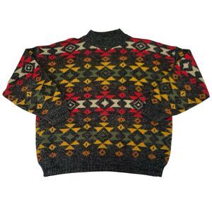 Vintage 90s Sweater Adult S* Dark Gray Autumn Fall Cosby Retro Funky‎ Cozy Aztec